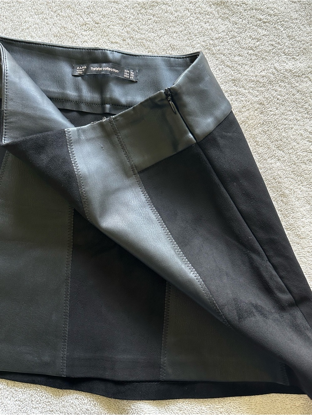 ZARA 2010s Black Mini Skirt, Trafaluc Collection, Leather and Suede Mini Skirt